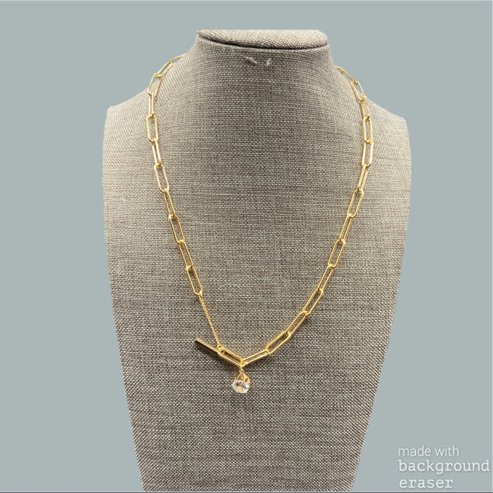 Paperclip and cz stone gold necklace